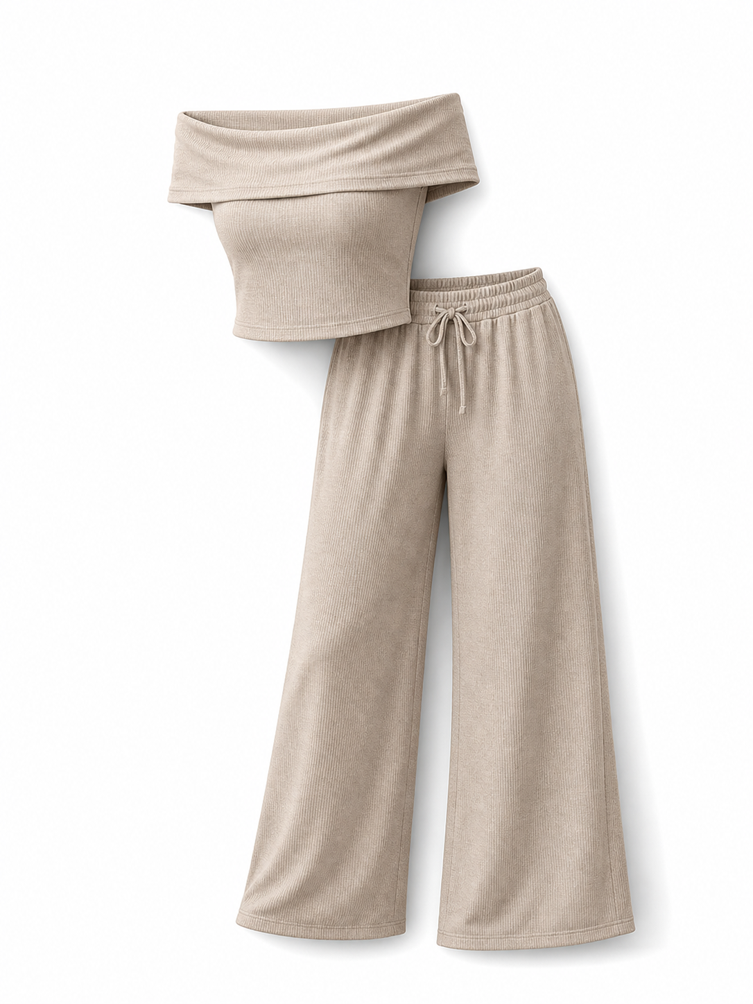 Ensemble Femme Épaules Dénudées Gris miniature 3